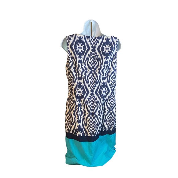 Anne Klein Sleeveless Blue Pattern Print Shift Tea Dress Zip Fully Lined Size 8 - Picture 4 of 8